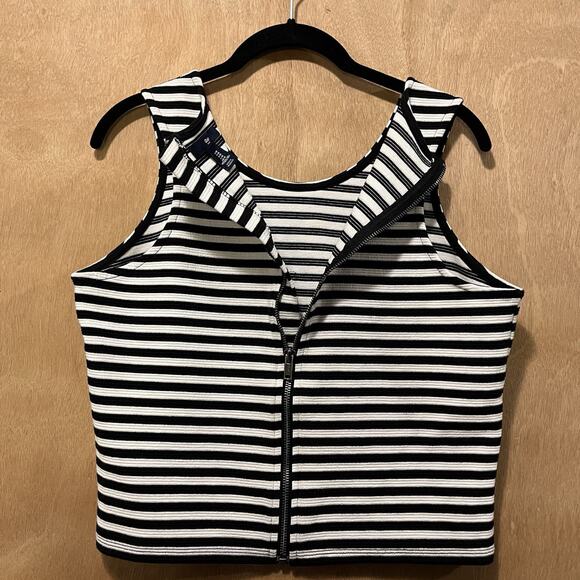 Gap Crop Tank Top Medium Zipper Back Heavyweight Knit Ponte Stripe Black &White - Picture 3 of 11